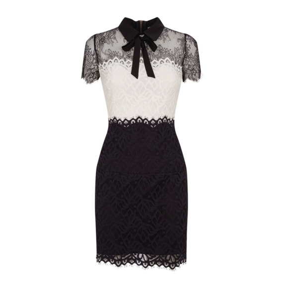 Sandro Rozen Short Sleeve Guipure Lace Mini Dress In Black/Ecru - Picture 5 of 15